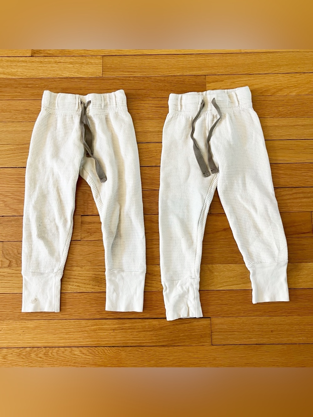 Nui Organics Cream Ivory Neutral Organic Cotton Waffle Knit Comfy Pants 2Y 2T